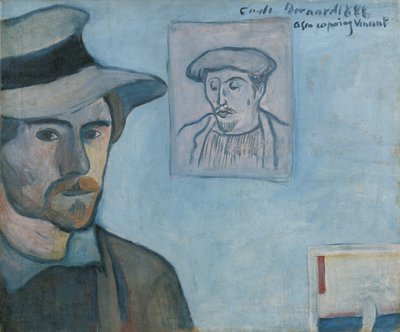 自画像与高更人像，1888年 作者 埃米尔·伯纳德（Emile Bernard）