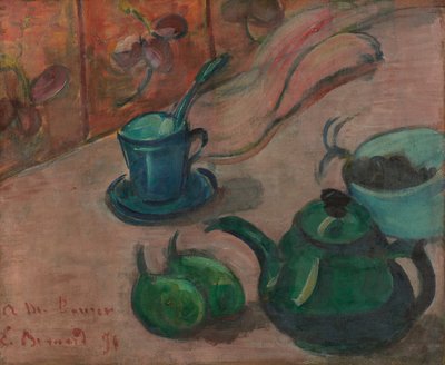 静物与茶壶，杯子和水果 作者 埃米尔·伯纳德（Emile Bernard）