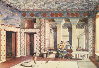 艺术家对克里特岛克诺索斯宫的印象，约 1900 年（石版画） 作者 埃米尔·吉列隆（EmileGilliéron）