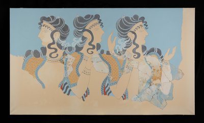 克诺索斯米诺斯宫殿蓝色壁画中的修复女士绘画（埃文斯壁画素描 O/7） 作者 埃米尔·吉列隆（EmileGilliéron）