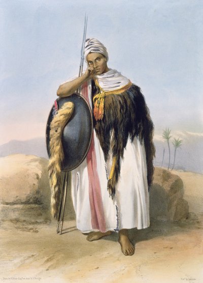 来自埃塞俄比亚阿姆哈拉的战士，来自“尼罗河谷”的插图，由Adolphe Rouergue（1810-p.1870）酒吧刻。作者：Lemercier，1848 作者 埃米尔·普里斯·达文