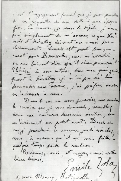 Zola致Edouard Manet（1832-83）1868年的信（纸上墨水） 作者 埃米尔·佐拉（Emile Zola）