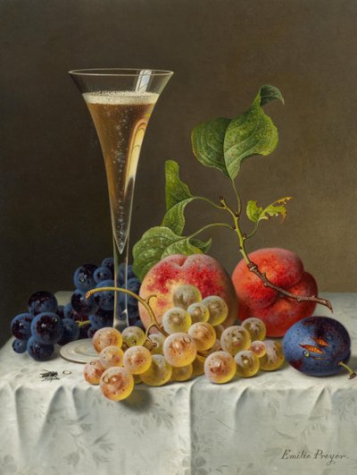 静物与香槟杯。 作者 埃米莉·普雷耶（Emilie Preyer）