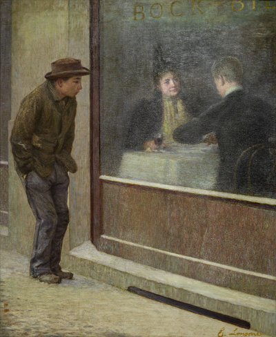 一个饥饿的人的思考或社会对比》，1894年。 作者 埃米利奥·隆尼（Emilio Longoni）