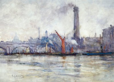 滑铁卢桥和圣保罗教堂从堤岸上看》，约1875-1934年 作者 艾米丽·默里·帕特森（Emily Murray Paterson）