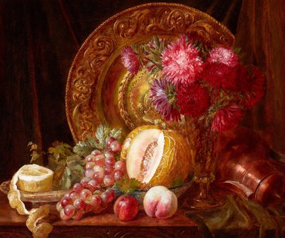 菊花、水果和盘子 作者 艾米丽·斯坦纳德（Emily Stannard）