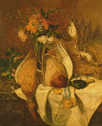 静物与野鸭，鹬和金牌，c.1850 作者 Emily Stannard