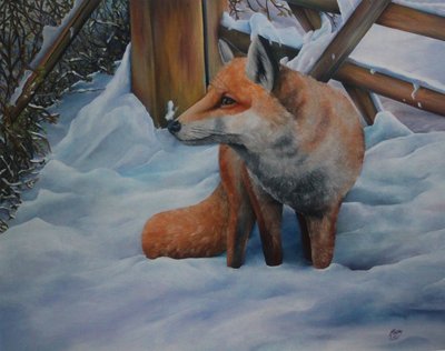 雪中狐狸，2021 年（布面油画） 作者 艾玛·皮尤西