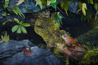 池塘生活》，2021 年（布面油画） 作者 艾玛·皮尤西