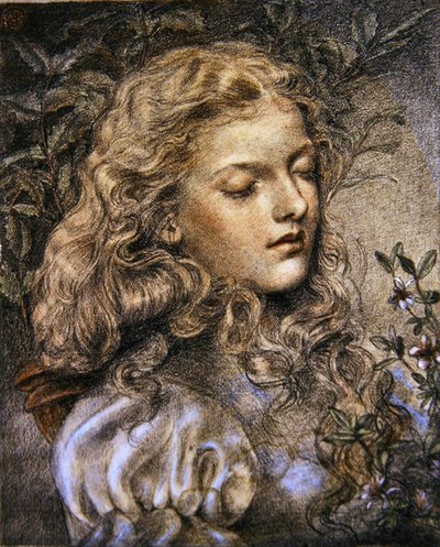一个女孩的肖像（纸上彩色粉笔画） 作者 艾玛·桑迪斯（Emma Sandys）