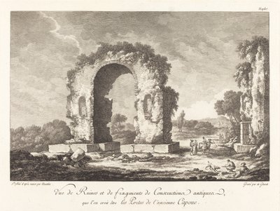 古代卡普亚的废墟和古代建筑的碎片......的景观 作者 Emmanuel Jean Nepomucène de Ghendt 模仿 Claude Louis Châtelet