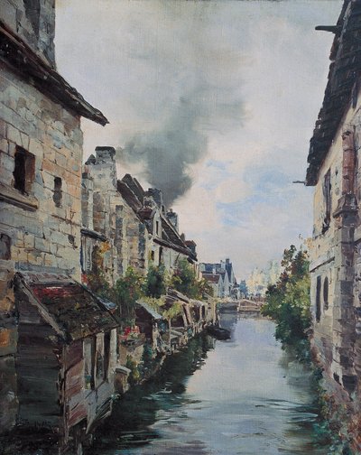 博略运河，从洛什到博略公路上的桥景。1891 年（布面油画） 作者 伊曼纽尔·兰瑟（Emmanuel Lansyer）