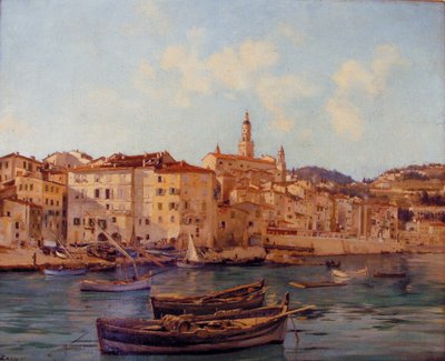 芒通港 1891（绘画） 作者 伊曼纽尔·兰瑟（Emmanuel Lansyer）