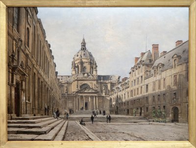 1886 年老索邦大学庭院景观，17 世纪应黎塞留的要求建造的索邦大学旧建筑群在 1885 年至 1901 年间被毁，并进行了重建和扩建。建筑设计灵感源自路易十三风格 作者 伊曼纽尔·兰瑟（Emmanuel Lansyer）