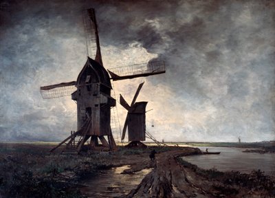 里尔周围景观的风车，1877年。 作者 伊曼纽尔·兰瑟（Emmanuel Lansyer）