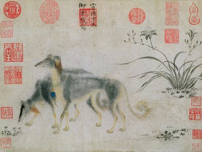 两个Saluki猎犬，1427（墨水在纸上） 作者 宣宗皇帝
