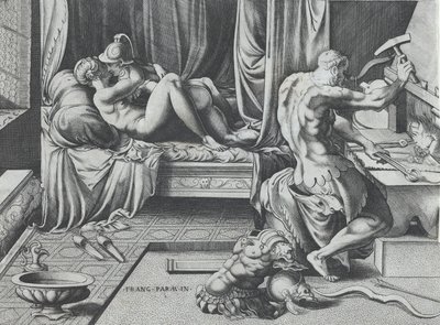 金星和火星相拥，如同火神在他的锻造厂工作，1543年。 作者 Enea Vico