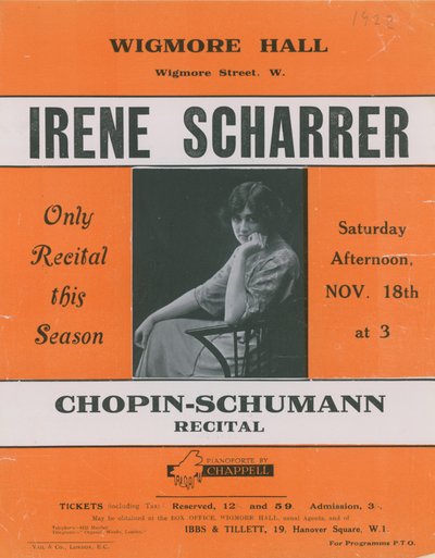 喜欢Irene Scharrer的肖邦 - 舒曼演奏会的广告 作者 英国摄影师