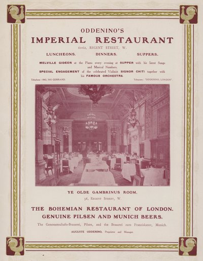 伦敦摄政街 Oddenino 帝国餐厅的广告（黑白照片） 作者 英国摄影师