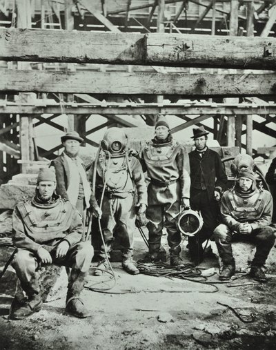 Blackfriars Bridge：1869年，建筑工人摆着装备 作者 英国摄影师