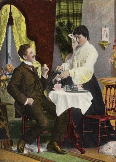 夫妇一起喝茶（chromolitho） 作者 英国摄影师
