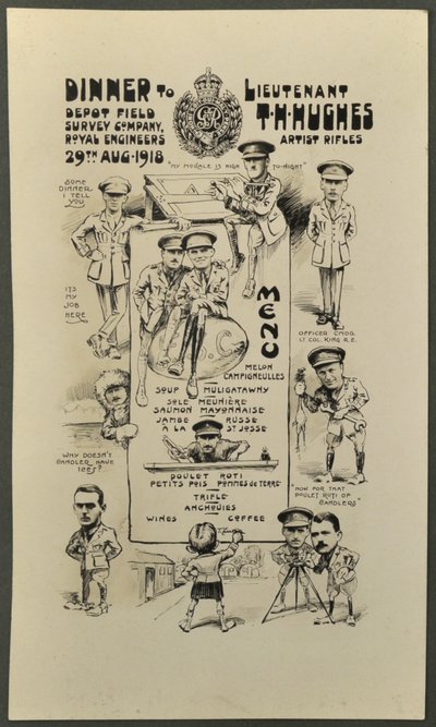 1918年8月29日，英国皇家工程师英国皇家工程师艺术家步枪，艺术家步枪中尉TH休斯共进晚餐 作者 英国摄影师