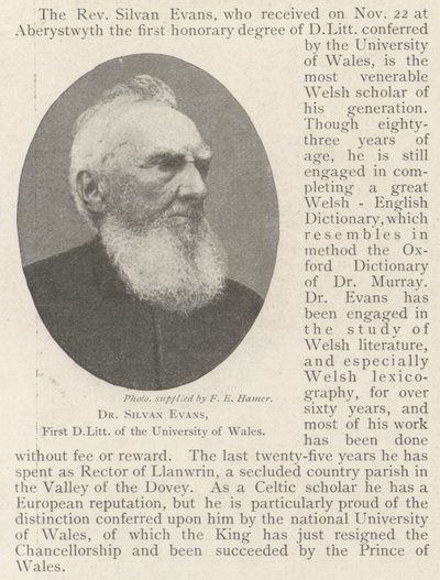 Silvan Evans博士，威尔士大学的第一个DLitt 作者 英国摄影师