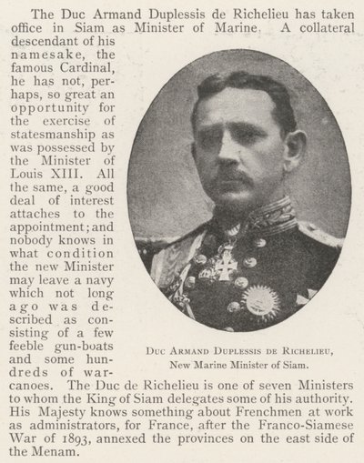 暹罗新任海洋部长Richelieu的Duc Armand Duplessis 作者 英国摄影师