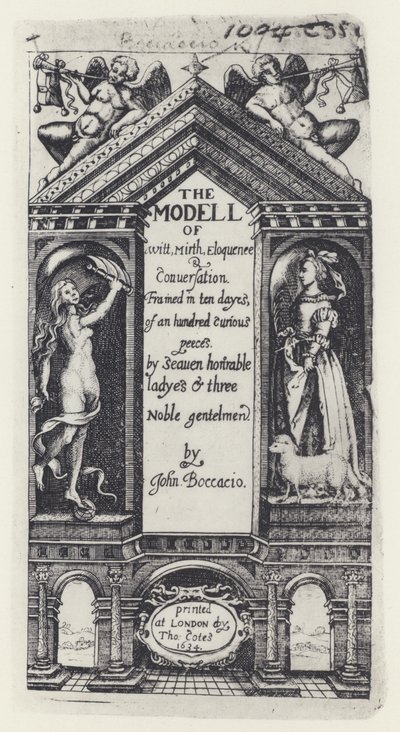 Boccaccio, The Modell of Witt, Decameron, T Cotes for B Allen and W Hope 1634 (b/w photo) 作者 英国摄影师