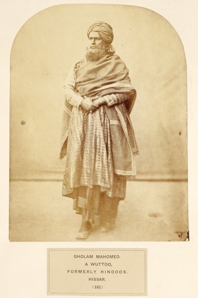 Gholam Mahomed，一名Wuttoo，前印度人，Hissar，来自印度人民，由J. Forbes Watson出版，1868年出版（蛋白印刷） 作者 英国摄影师