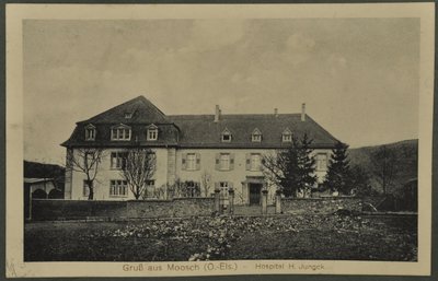 来自Moosch（O.-Els）的问候 - 医院H. Jungck，来自Vosges的明信片，1915年 作者 英国摄影师