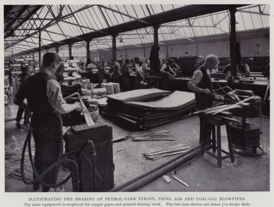 Illustrating the brazing of petrol-tank straps, using air and coal-gas blowpipes (b/w photo) 作者 英国摄影师