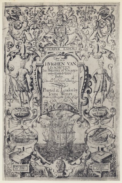 J Linschoten, Discours of Voyages, J Wolfe 1598 (b/w photo) 作者 英国摄影师