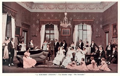 丁香时间，舒伯特之夜，冯·舒伯演唱小夜曲（黑白照片） 作者 英国摄影师