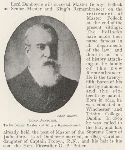 Dunboyne勋爵，成为高级大师和国王纪念者 作者 英国摄影师