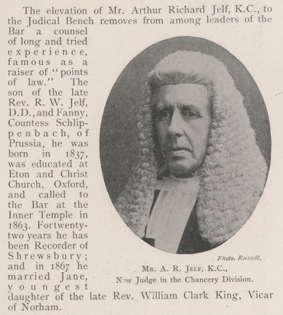 AR Jelf先生，KC，Chancery Division的新法官 作者 英国摄影师