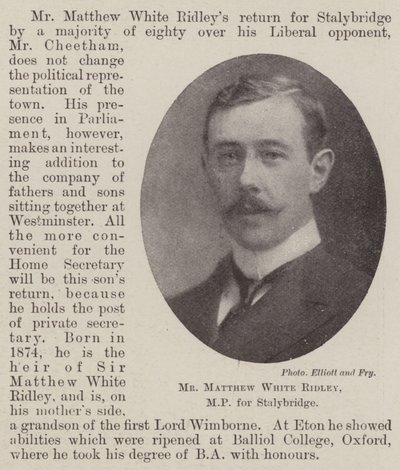 Stalybridge的议员Matthew White Ridley先生 作者 英国摄影师
