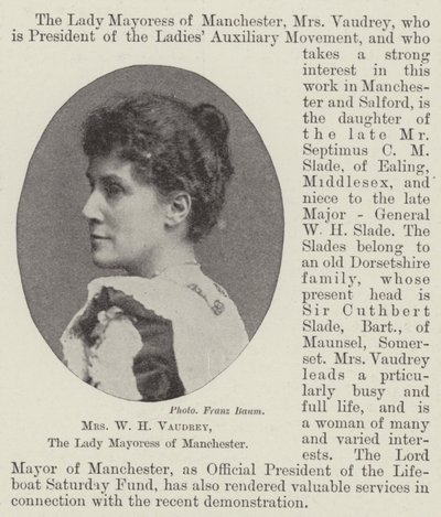WH Vaudrey夫人，曼彻斯特夫人的Mayoress 作者 英国摄影师