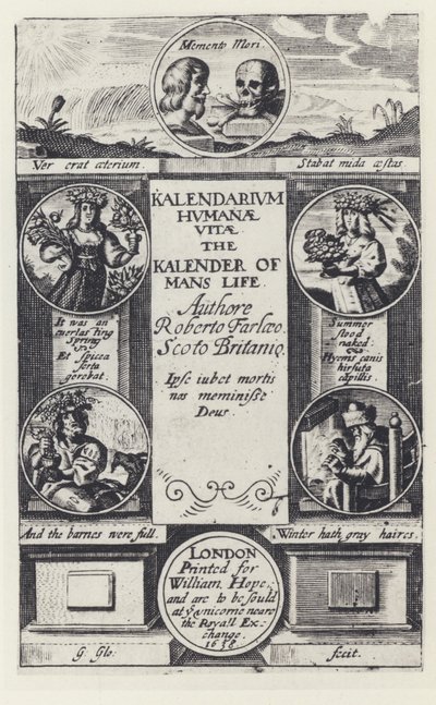 R Farley, Kalendarium humanae vitae, W Hope 1638 (b/w photo) 作者 英国摄影师