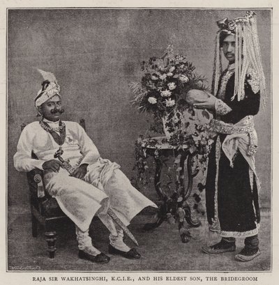 Raja Sir Wakhatsinghi，KCIE和他的长子，新郎 作者 英国摄影师