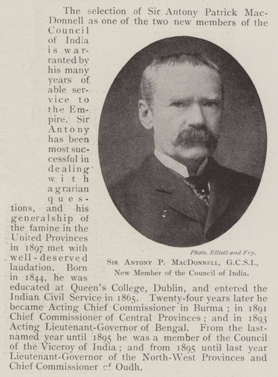 印度委员会新成员GCSI，Antony P MacDonnell爵士 作者 英国摄影师