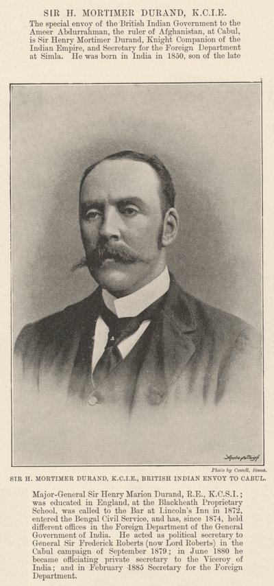H Mortimer Durand先生，KCIE，英国印度特使卡布尔 作者 英国摄影师