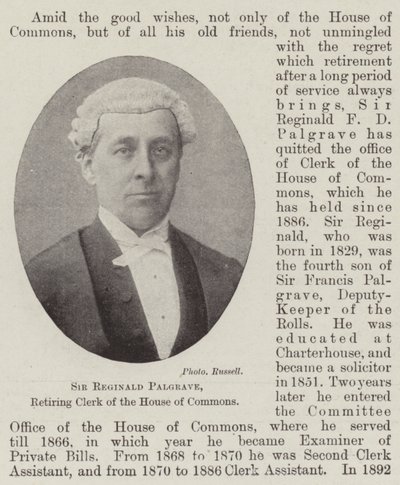 Reginald Palgrave爵士，下议院即将退休的秘书 作者 英国摄影师