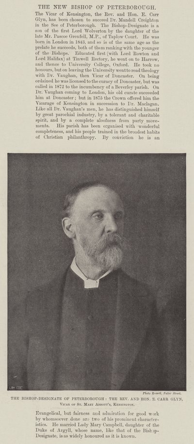 彼得伯勒的主教，牧师和尊敬的E Carr Glyn，圣玛丽阿伯特的牧师，肯辛顿 作者 英国摄影师