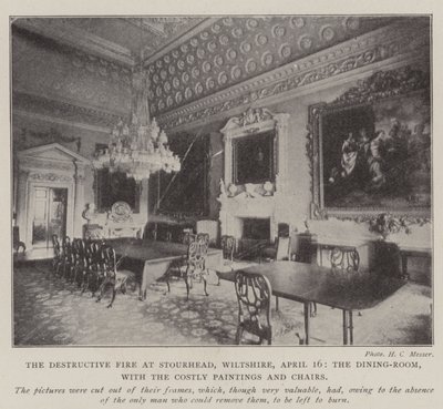 威尔特郡Stourhead的破坏性火灾，4月16日，餐厅，昂贵的绘画和椅子 作者 英国摄影师