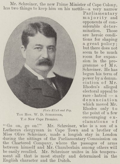 尊敬的WD Schreiner，新开普敦总理 作者 英国摄影师