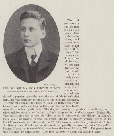 尊敬的William John Lydston Poulett，已故Earl Pouletts的长子第三次婚姻 作者 英国摄影师