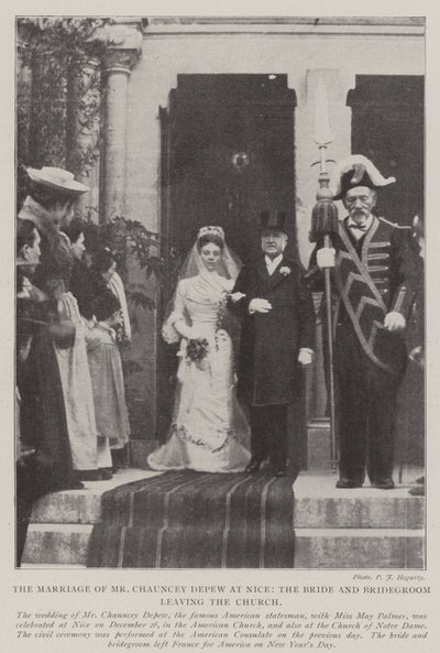 Chauncey Depew先生在尼斯，新娘和新郎离开教堂的婚姻 作者 英国摄影师