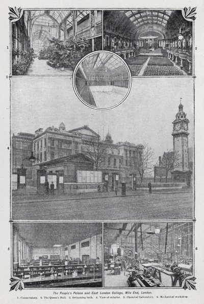 人民宫和东伦敦学院，伦敦Mile End（黑白照片）。 作者 英国摄影师