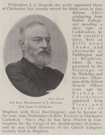 牧师Prebendary JJ Hannah，奇切斯特的新院长 作者 英国摄影师
